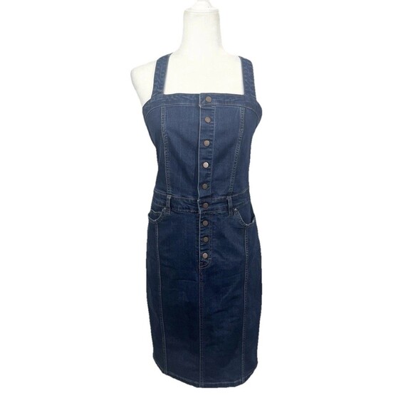 William Rast Size Large Junior Blue Denim Jean Dress Button Closure Stretch - Picture 1 of 11